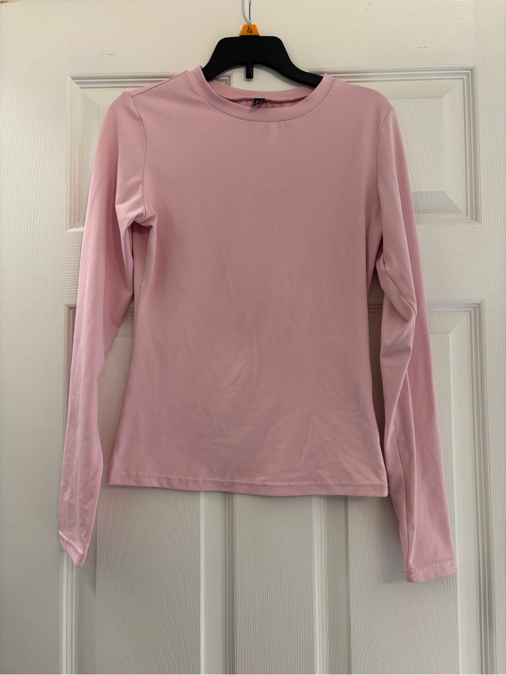 Classic Crewneck Long-Sleeve Top in Light Pink